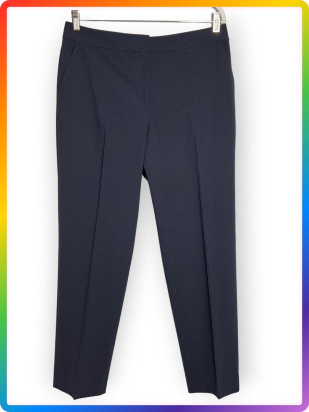 St. John Emma Stretch Wool Trousers SIZE 12 Navy High Rise Straight Leg Pants